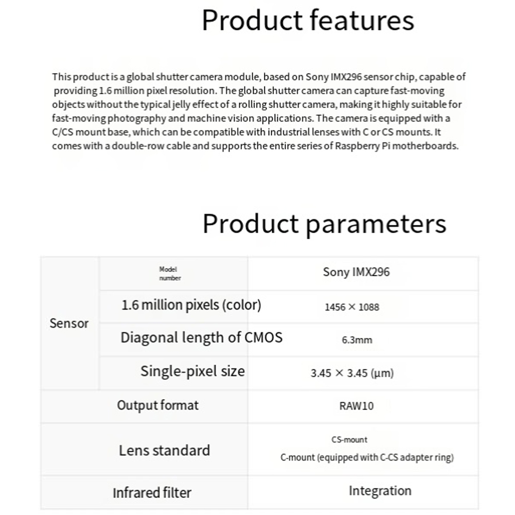M05K IMX296 Camera for Raspber - đánh giá và giá Raspberry Pi Global Shutter Camera Imx296